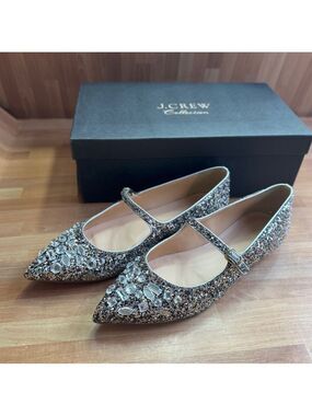 J.Crew Mary Jane flats embellished silver,bronze glitter & rhinestones size 8.5